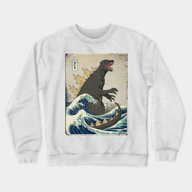 kaiju and wave Crewneck Sweatshirt by HenryHenry